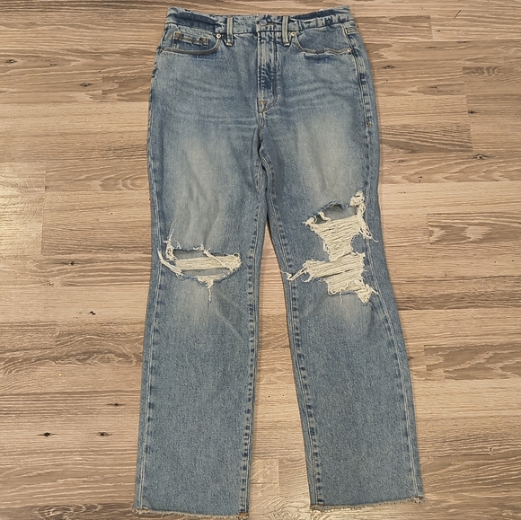 Good American Denim - Good American GOOD BOY Straight Leg Distressed Women’s Jeans